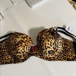 NWT Catnap Black Leopard Print Sensuous SidesRed FCC Lined Full Coverage Size34D